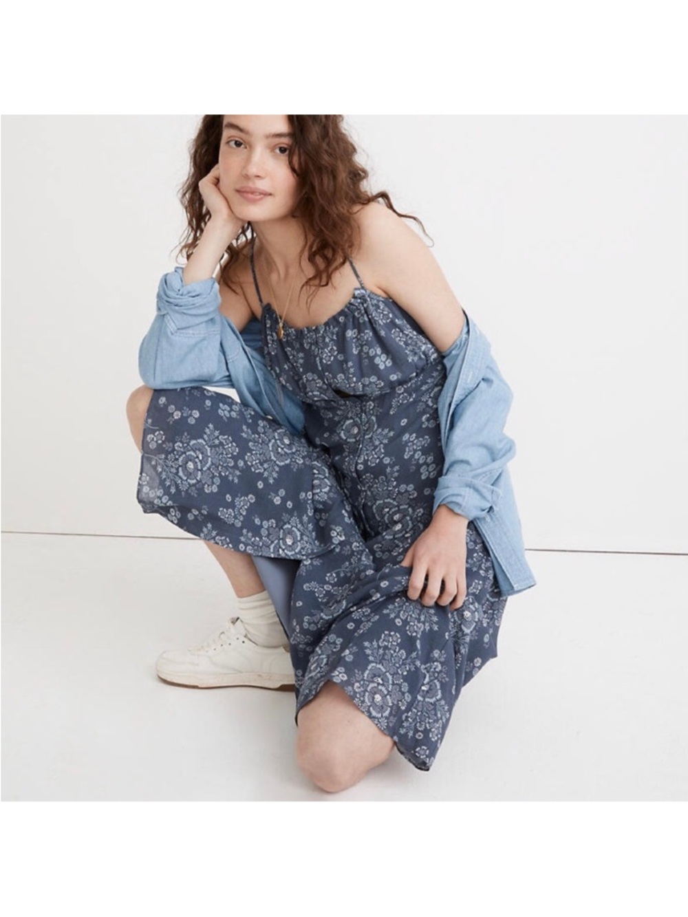 Madewell Dusty Blue Floral Slip Dress
